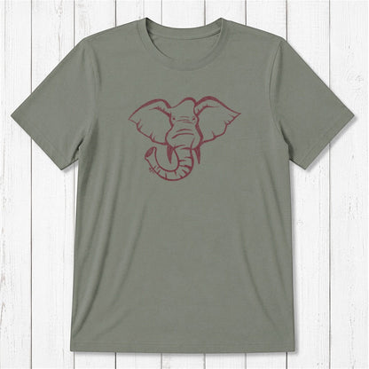 Olive green Men's Elephant T-Shirt in Bamboo & Organic Cotton with ivory elephant print, sustainable graphic tee gift for him.