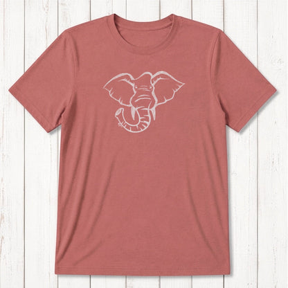 Brick red Men's Elephant T-Shirt in Bamboo & Organic Cotton, featuring a white elephant graphic, soft eco-conscious wildlife tee.