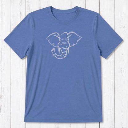 Blue Men's Elephant T-Shirt in Bamboo & Organic Cotton with white elephant design, classic fit animal graphic tee for nature lovers.