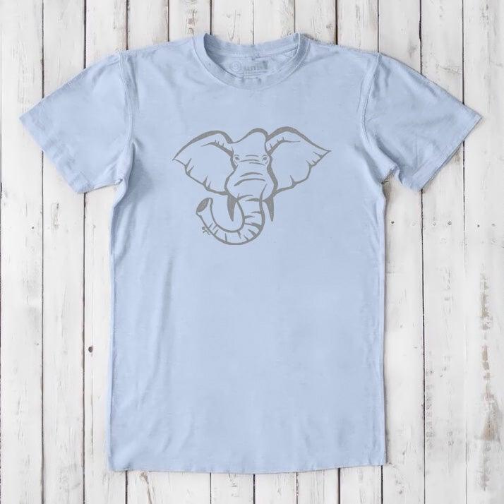 Light blue Men's Elephant T-Shirt in Bamboo & Organic Cotton with subtle elephant print, breathable and sustainable gift for him.