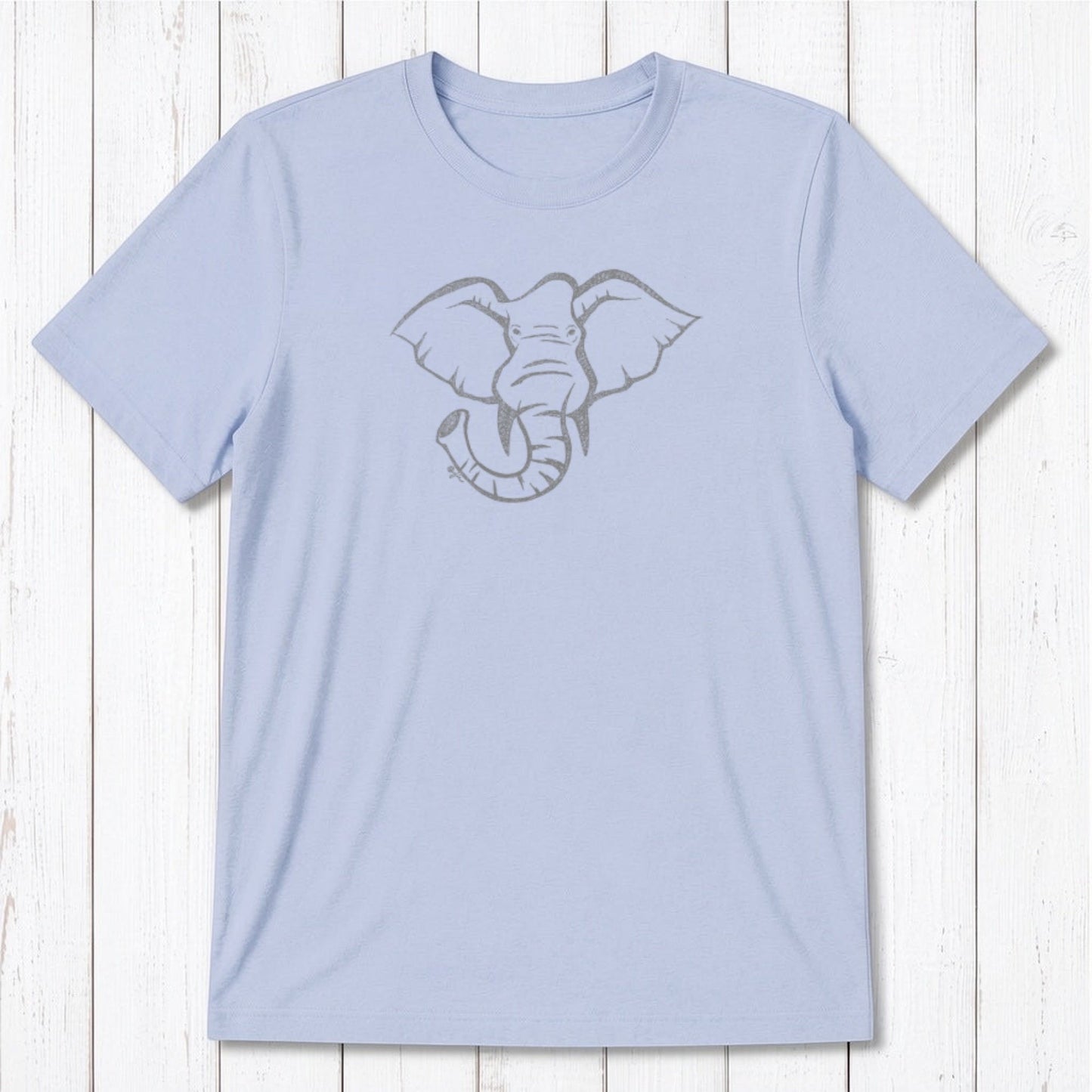 Light blue Men's Elephant T-Shirt in Bamboo & Organic Cotton with subtle elephant print, breathable and sustainable gift for him.