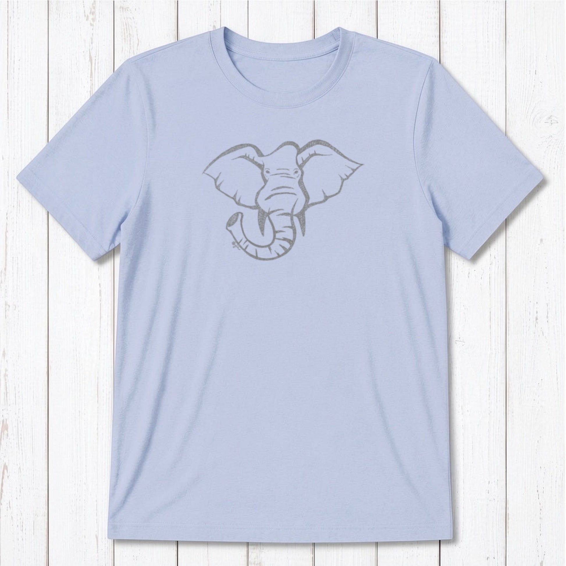 Light blue Men's Elephant T-Shirt in Bamboo & Organic Cotton with subtle elephant print, breathable and sustainable gift for him.