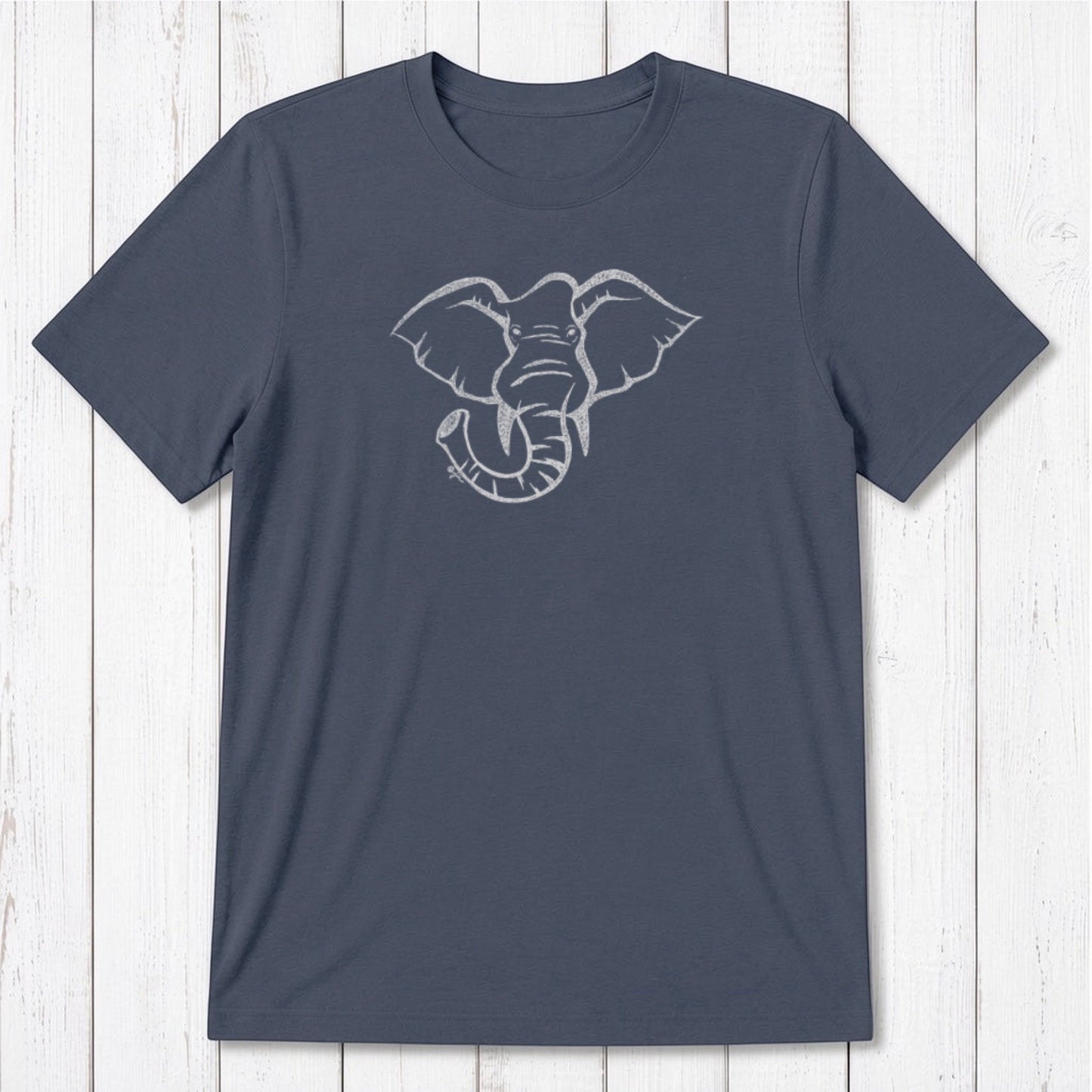 Charcoal gray Men's Elephant T-Shirt in Bamboo & Organic Cotton, wildlife graphic tee with elephant print, sustainable fashion gift.