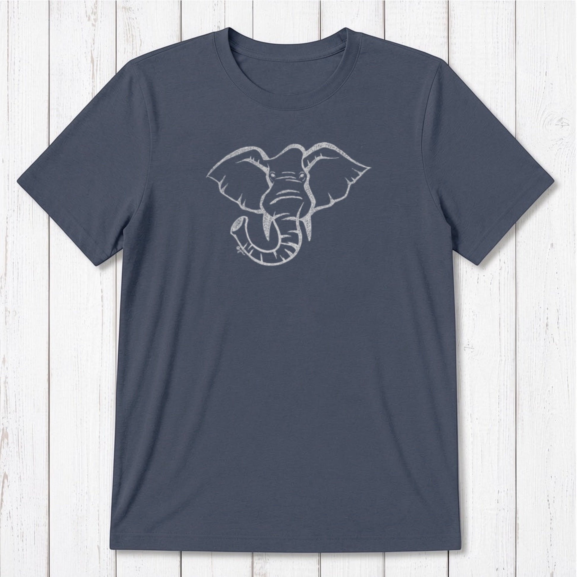 Charcoal gray Men's Elephant T-Shirt in Bamboo & Organic Cotton, wildlife graphic tee with elephant print, sustainable fashion gift.
