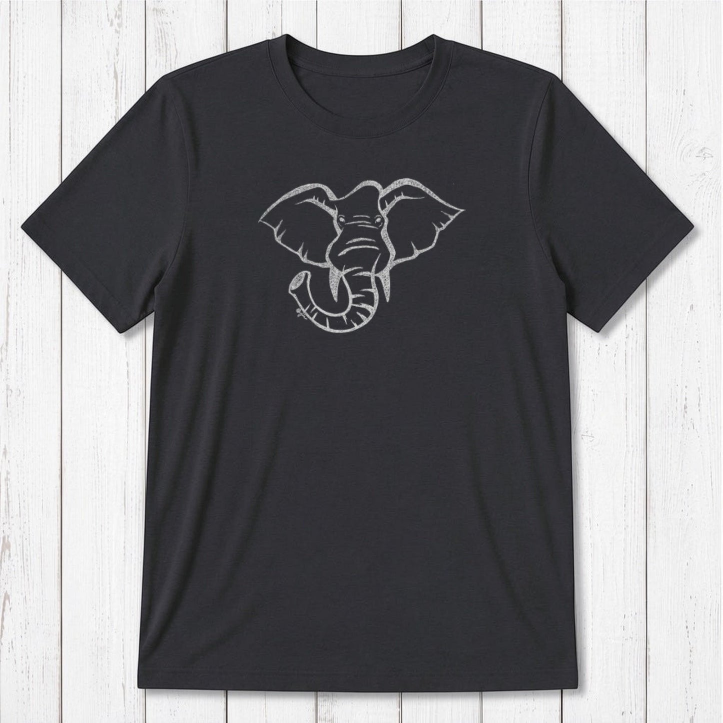 Black Men's Elephant T-Shirt in Bamboo & Organic Cotton with light elephant graphic, eco-friendly classic fit wildlife tee for men.