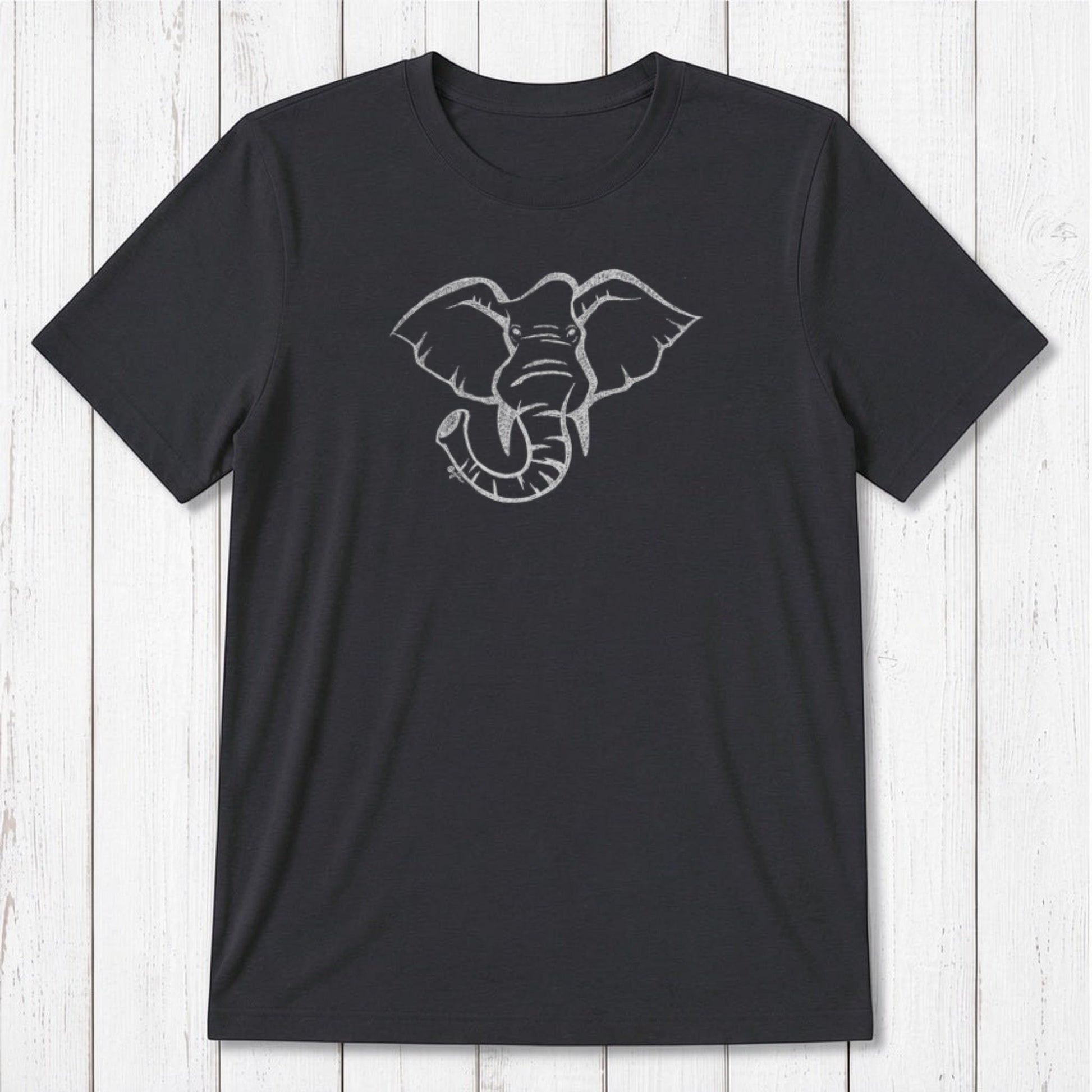 Black Men's Elephant T-Shirt in Bamboo & Organic Cotton with light elephant graphic, eco-friendly classic fit wildlife tee for men.