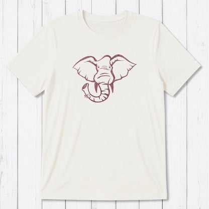Cream Men's Elephant T-Shirt in Bamboo & Organic Cotton with maroon elephant print, eco-conscious classic fit tee for animal lovers.