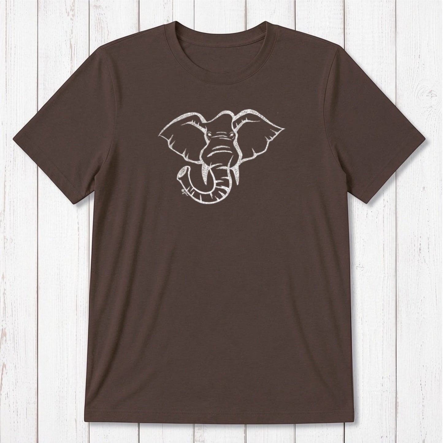 Chocolate brown Men's Elephant T-Shirt in Bamboo & Organic Cotton with ivory elephant design, classic fit nature-inspired tee.