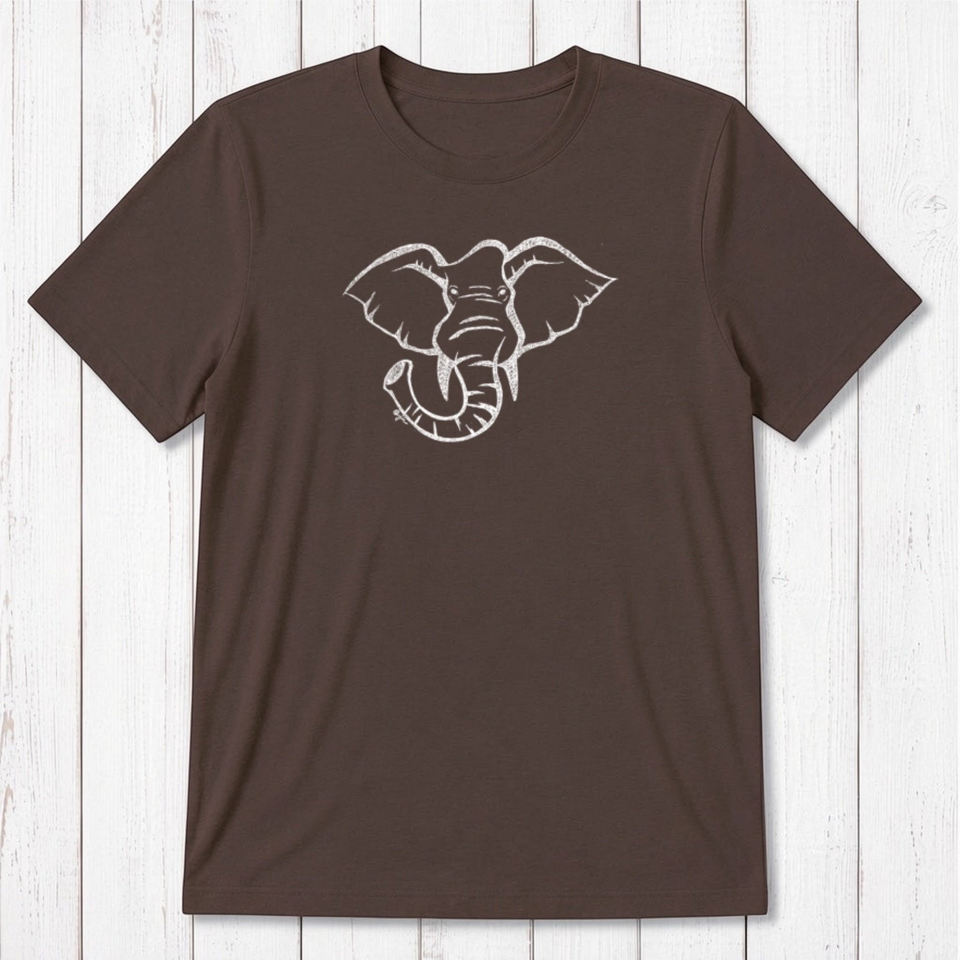 Chocolate brown Men's Elephant T-Shirt in Bamboo & Organic Cotton with ivory elephant design, classic fit nature-inspired tee.