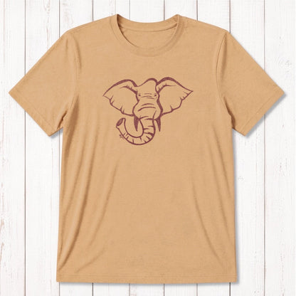 Tan Men's Elephant T-Shirt in Bamboo & Organic Cotton featuring white elephant graphic, soft and sustainable wildlife-themed tee.