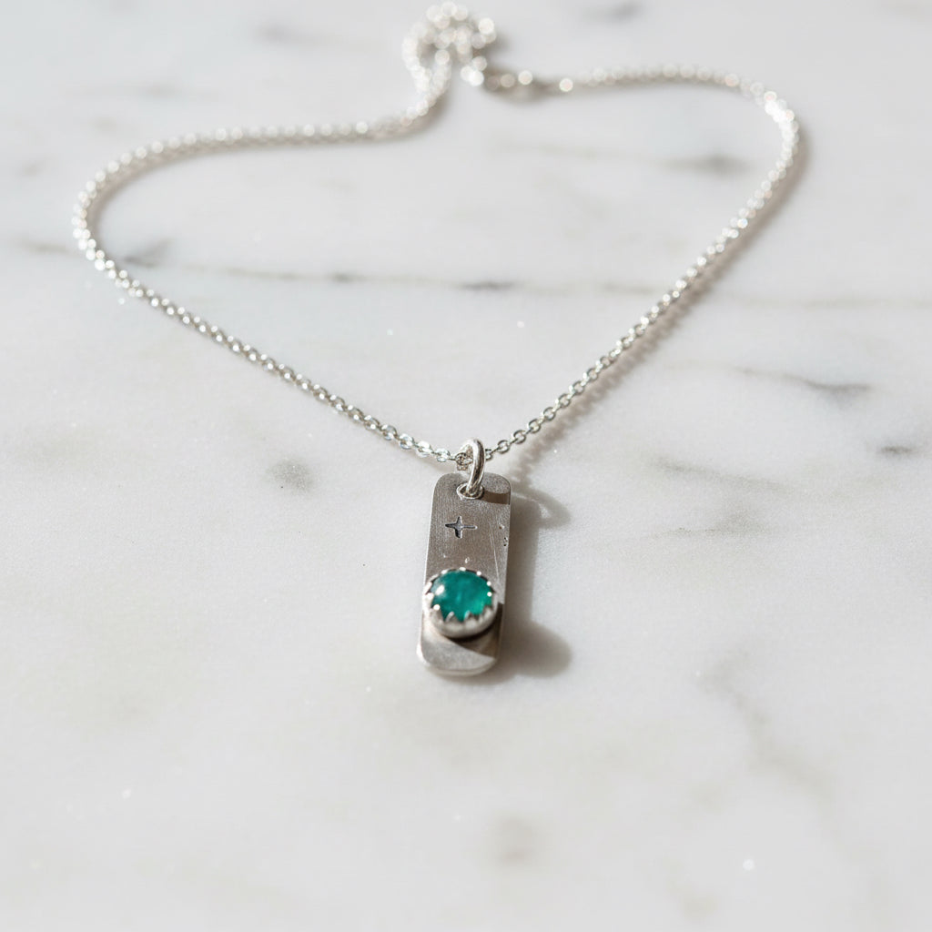 Emerald Tag Necklace , Silver Necklace, Gemstone Tag Necklace* Janine Design