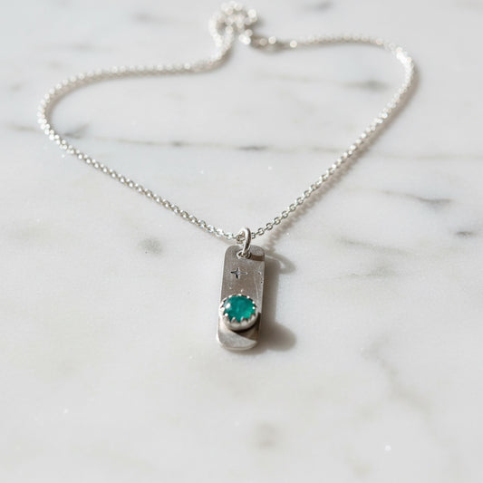 Emerald Tag Necklace , Silver Necklace, Gemstone Tag Necklace* Janine Design