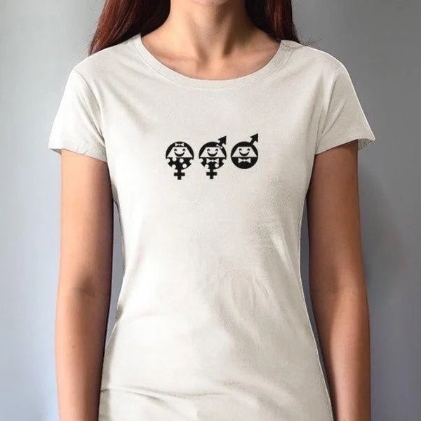 Women's Equality T-Shirt in cream bamboo & organic cotton with black graphic. Sustainable fashion gift supporting human rights and gender equality.