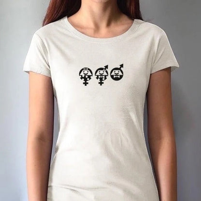 Women's Equality T-Shirt in cream bamboo & organic cotton with black graphic. Sustainable fashion gift supporting human rights and gender equality.