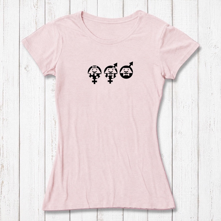 Women's Equality T-Shirt in pink bamboo & organic cotton with white graphic. Feminist graphic tee for allies promoting fairness and inclusion.