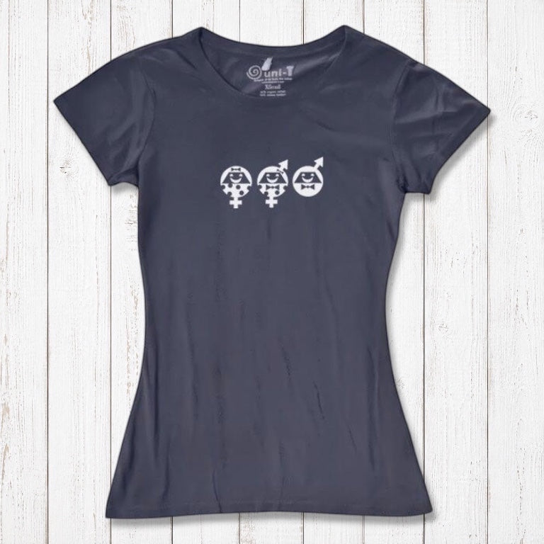 Women's Equality T-Shirt in navy bamboo & organic cotton with white graphic. Organic cotton tee for social justice and human rights awareness.