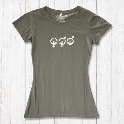 Women's Equality T-Shirt in olive bamboo & organic cotton with white graphic. Eco-friendly tee for allies advocating for gender equality.
