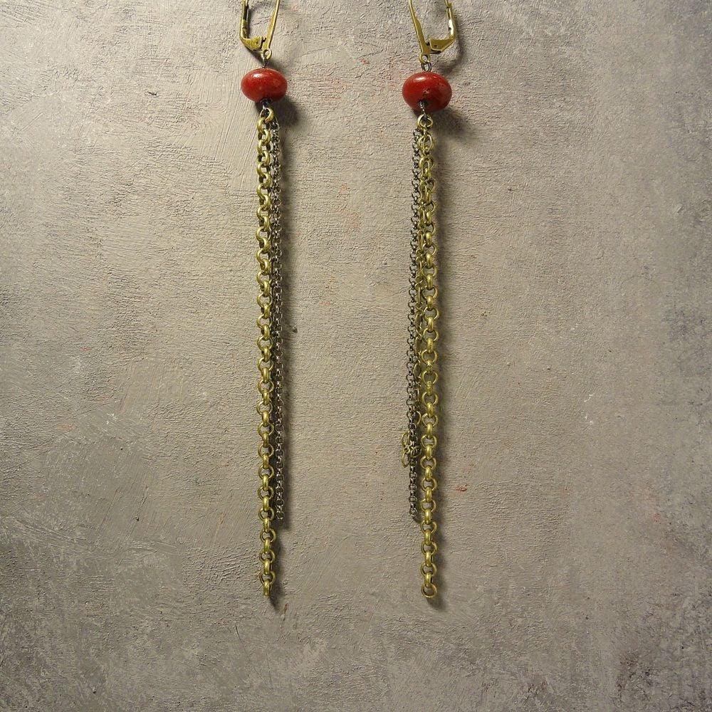 Extra Long Earrings with Semi Precious Stones - Uni-T