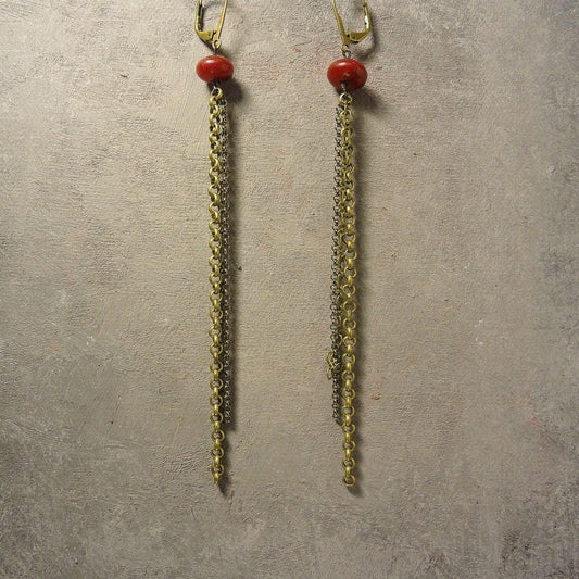 Extra Long Earrings with Semi Precious Stones - Uni-T