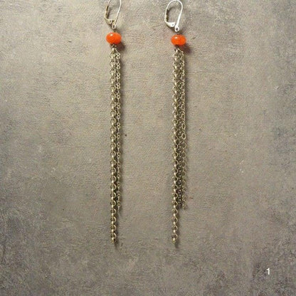 Extra Long Earrings with Semi Precious Stones - Uni-T