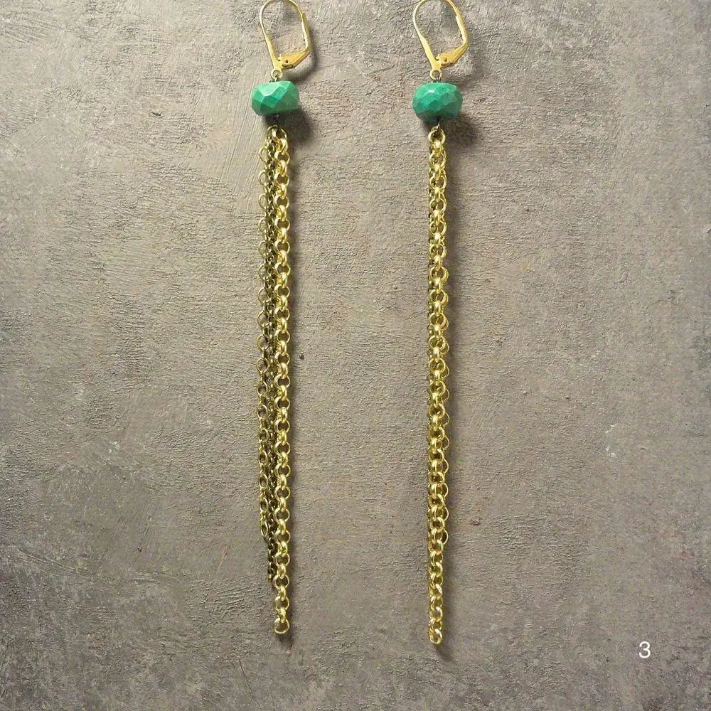 Extra Long Earrings with Semi Precious Stones - Uni-T