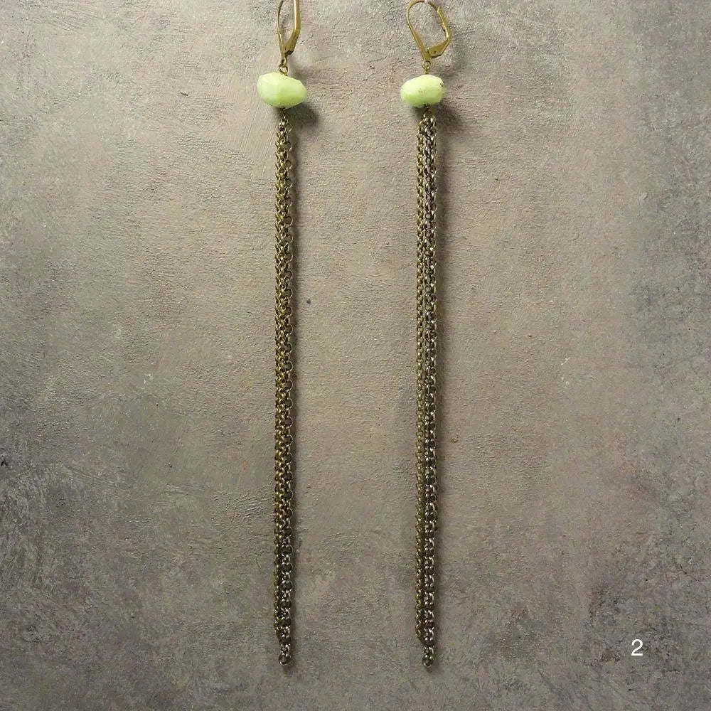 Extra Long Earrings with Semi Precious Stones - Uni-T