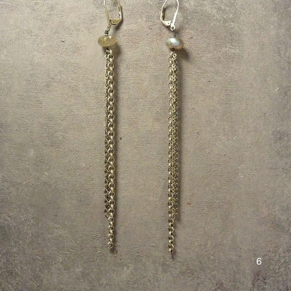 Extra Long Earrings with Semi Precious Stones - Uni-T