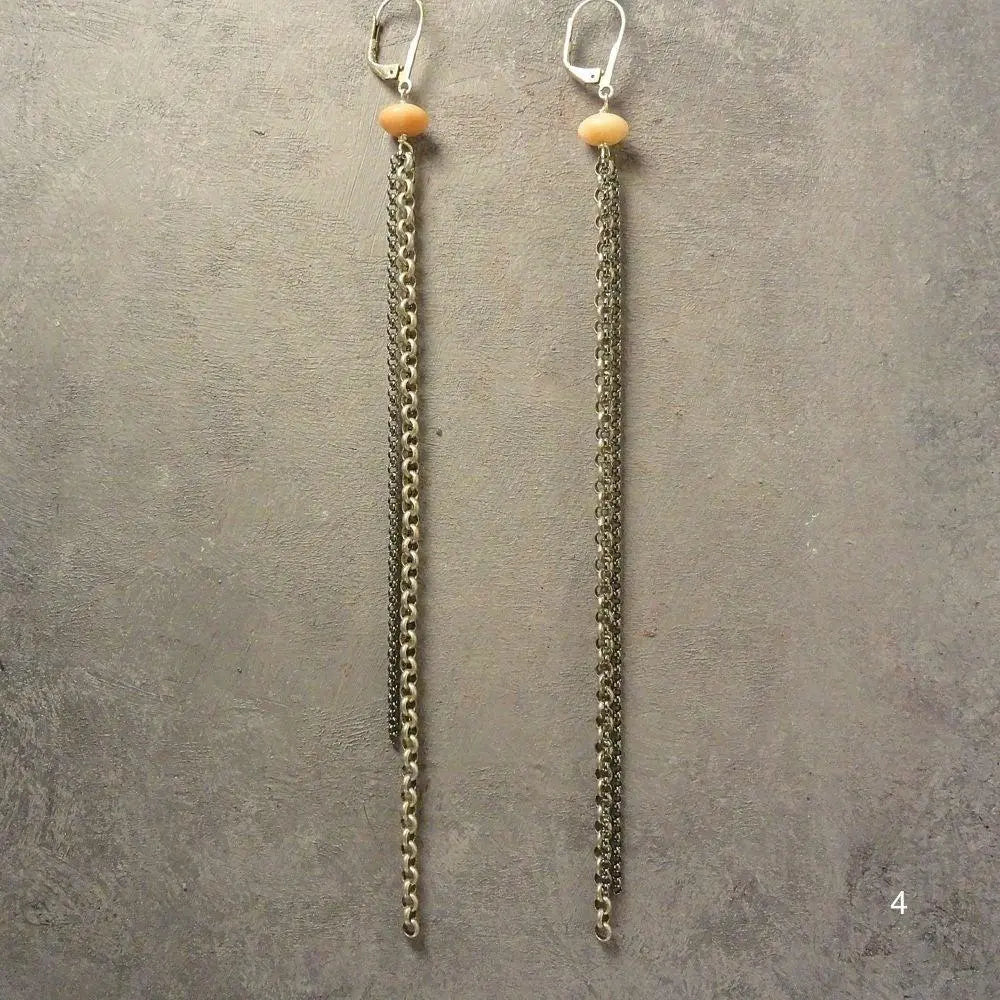 Extra Long Earrings with Semi Precious Stones - Uni-T