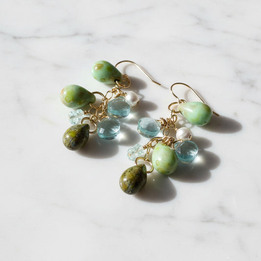 Aquamarine and Topaz Cascading Earring-UNI-T Janine Gerade