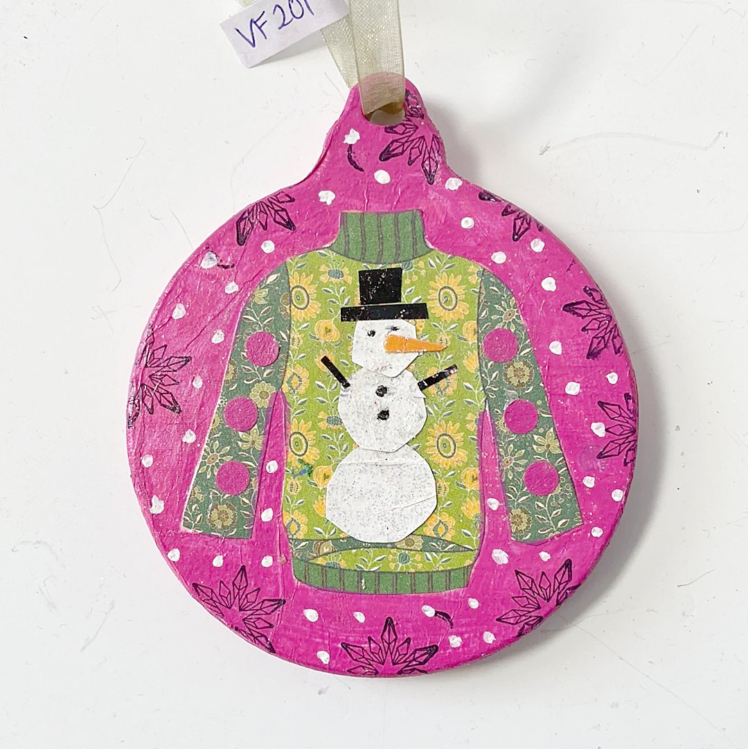 Mixed Media Wooden Holiday Ornaments - Snowman Sweater, Add Personalization Uni-T Small Gifts