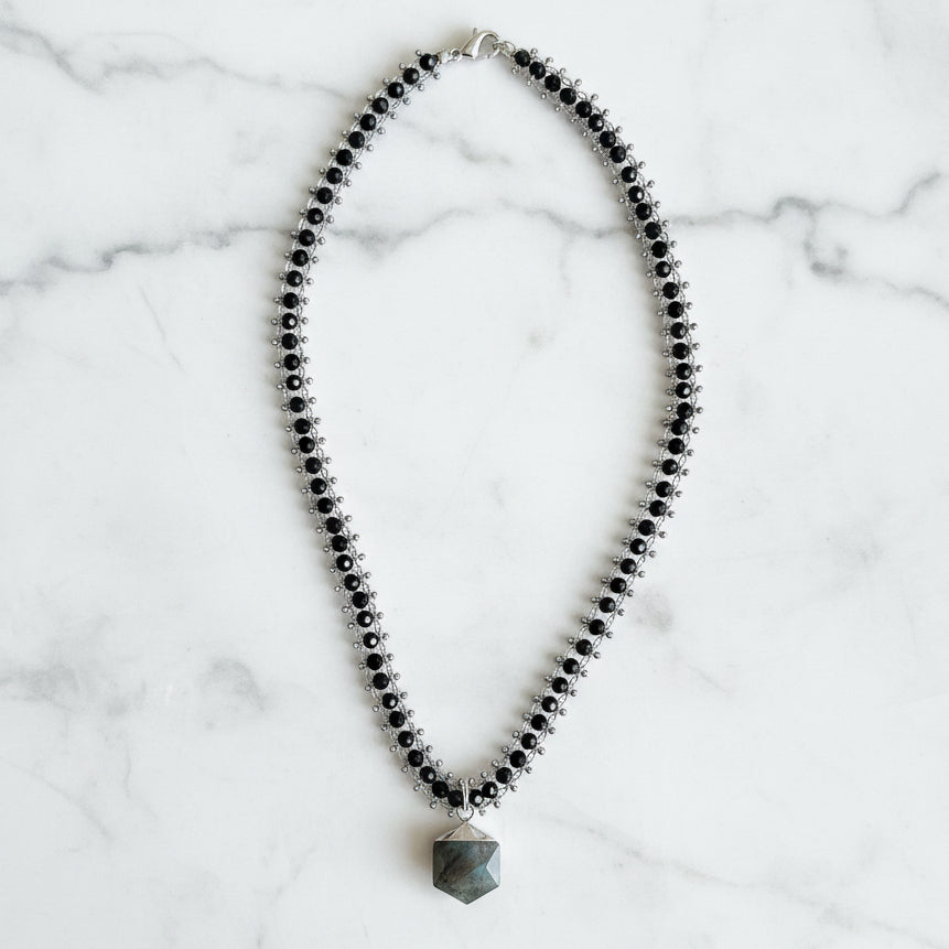 Labradorite, Glass Steel, Sterling Silver Chain Necklace