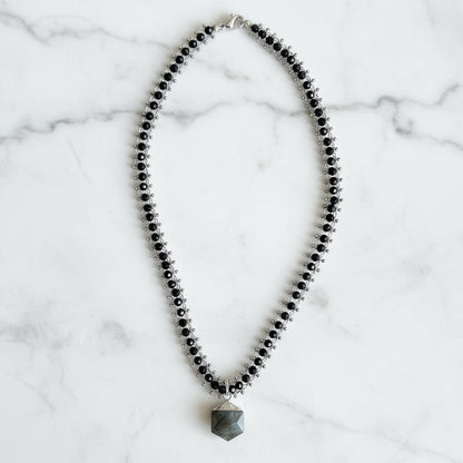 Labradorite, Glass Steel, Sterling Silver Chain Necklace