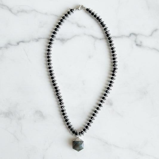 Labradorite, Glass Steel, Sterling Silver Chain Necklace