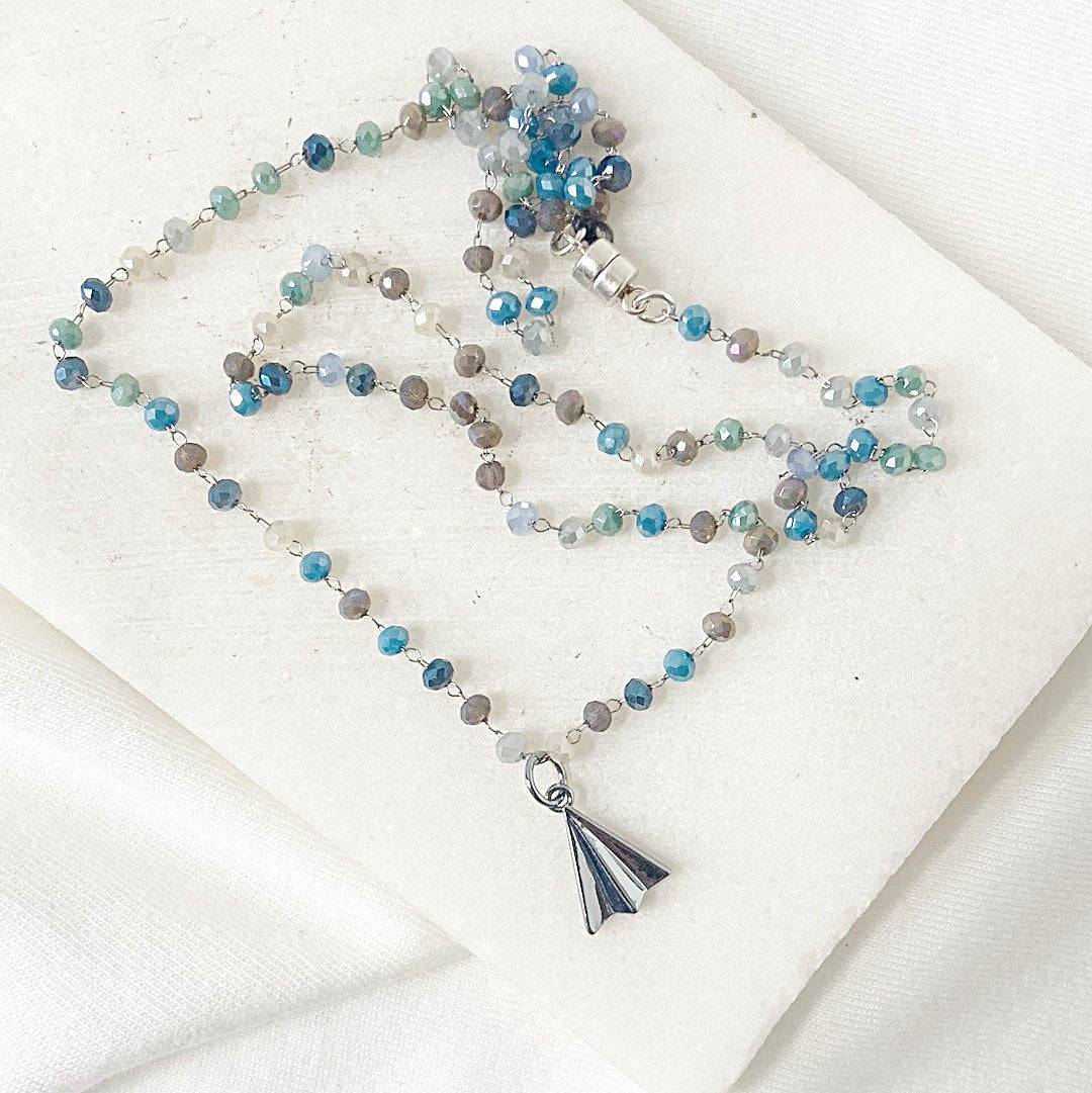 Paper Airplane Blue and Silver Necklace Regina McGearty