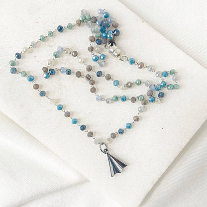 Paper Airplane Blue and Silver Necklace Regina McGearty