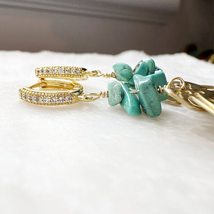 Turquoise and gold Monstera leaf earrings