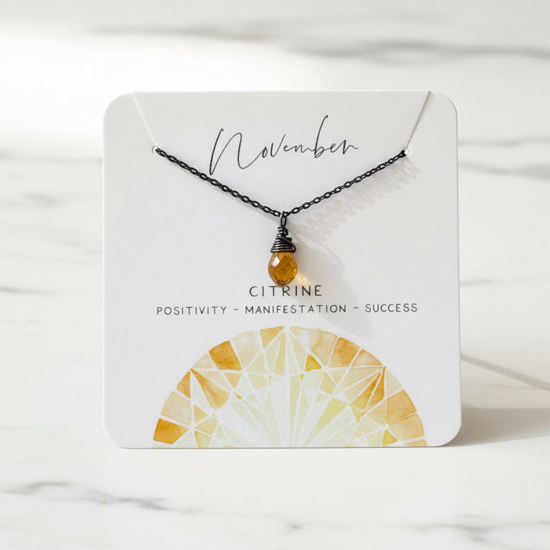 Citrine November Gemstone Necklace, Birthstone Necklace