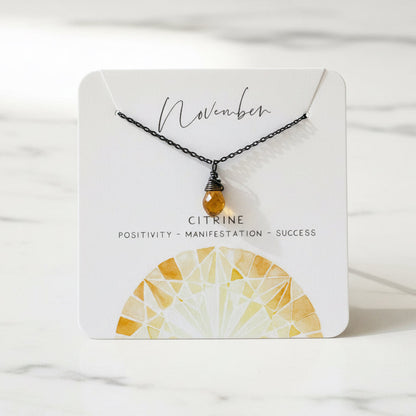 Citrine November Gemstone Necklace, Birthstone Necklace