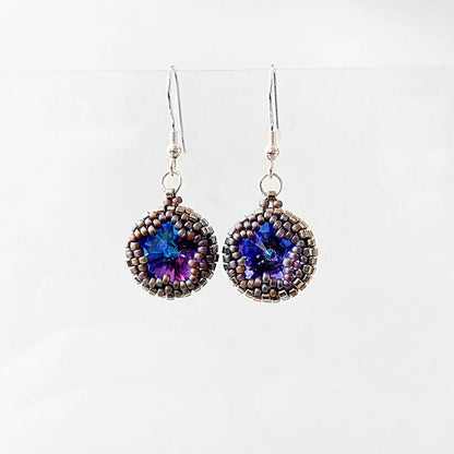 Pair of beaded crystal earrings with vibrant blue Austrian crystals, designed to complement the matching necklace.