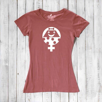 Rust red Women's Female Symbol T-Shirt in Bamboo & Organic Cotton with white smiling feminist graphic. Feminist empowerment gift tee by Uni-T.