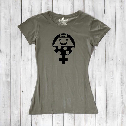 Olive green Women's Female Symbol T-Shirt in Bamboo & Organic Cotton featuring black gender equality graphic. Ethical fashion statement tee.