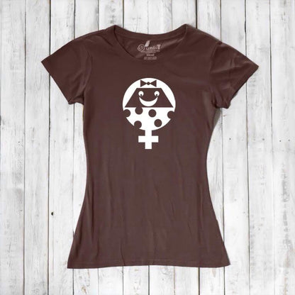 Brown Women's Female Symbol T-Shirt in Bamboo & Organic Cotton with white smiling feminist graphic. Eco-conscious empowerment tee by Uni-T.