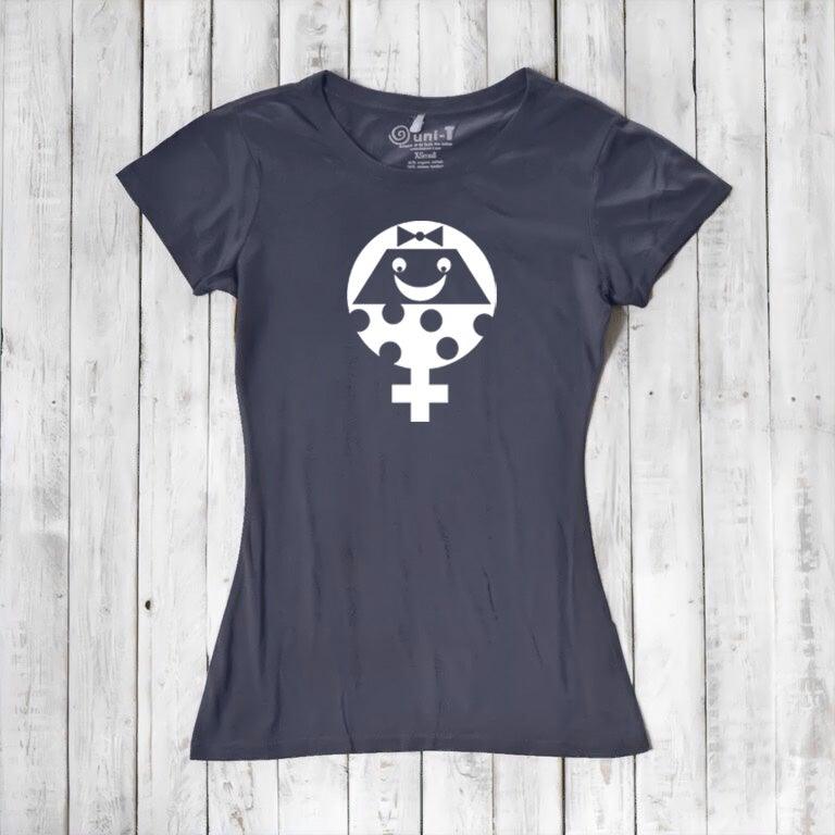 Charcoal grey Women's Female Symbol T-Shirt in Bamboo & Organic Cotton with white gender equality graphic. Feminist statement tee by Uni-T.