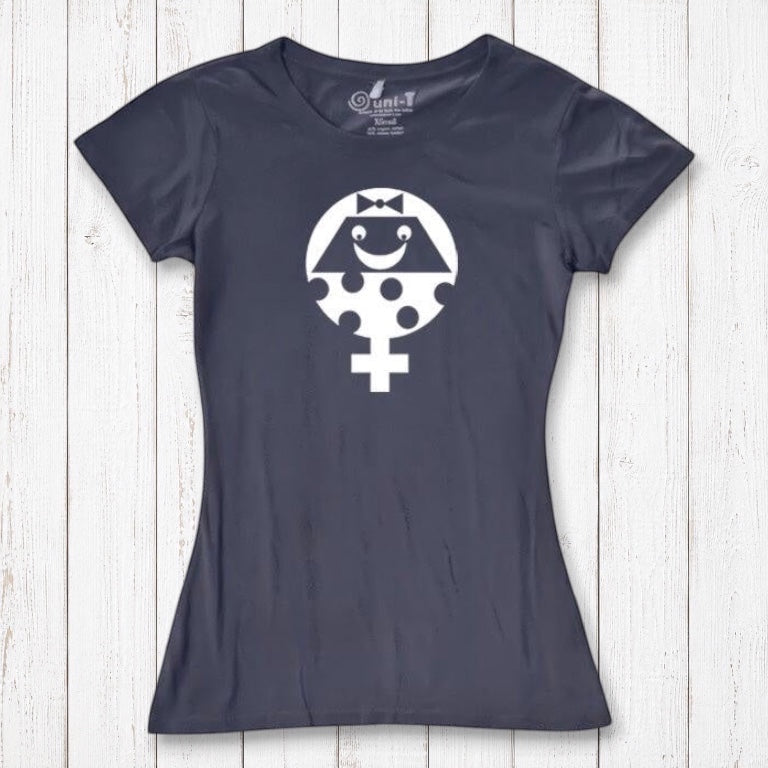 Charcoal grey Women's Female Symbol T-Shirt in Bamboo & Organic Cotton with white gender equality graphic. Feminist statement tee by Uni-T.