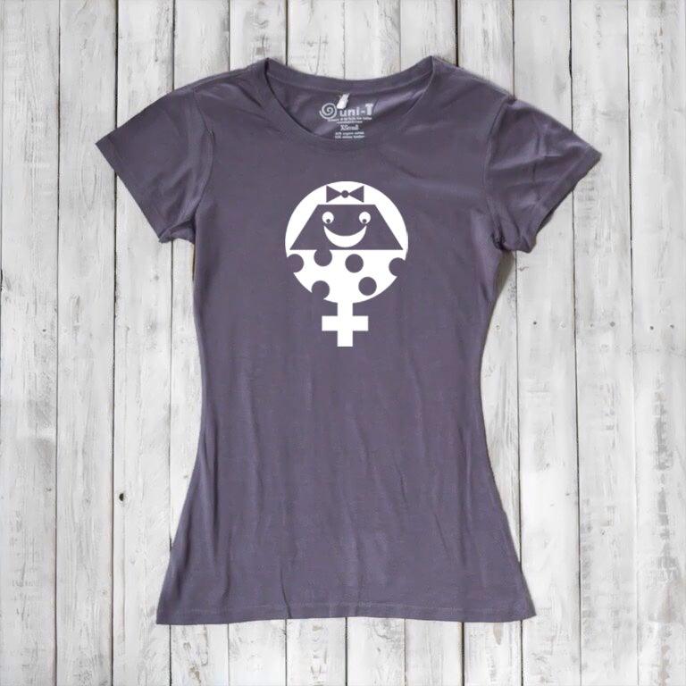 Slate grey Women's Female Symbol T-Shirt in Bamboo & Organic Cotton with white feminist icon. Ethical fashion tee promoting gender equality.