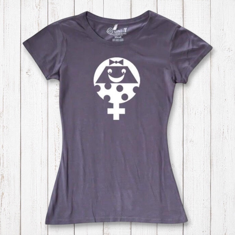 Slate grey Women's Female Symbol T-Shirt in Bamboo & Organic Cotton with white feminist icon. Ethical fashion tee promoting gender equality.