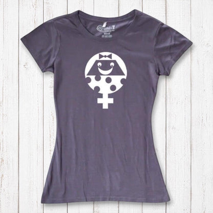 Slate grey Women's Female Symbol T-Shirt in Bamboo & Organic Cotton with white feminist icon. Ethical fashion tee promoting gender equality.
