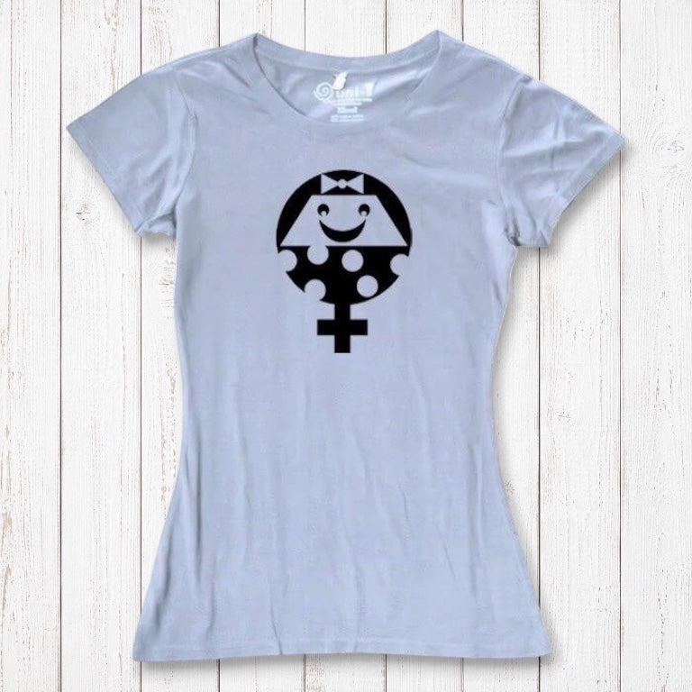 Light blue Women's Female Symbol T-Shirt in Bamboo & Organic Cotton with black feminist graphic. Eco-friendly gender equality tee by Uni-T.
