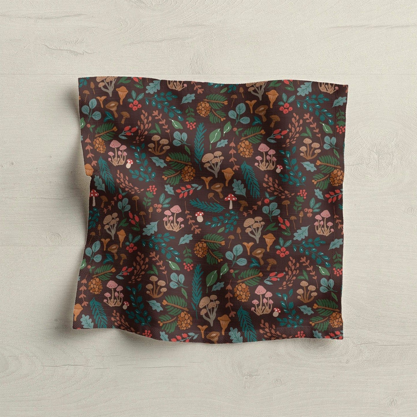 Fall Botanical Mushroom Print Linen Napkin - Fabric Cocktail Napkin, Linen Dinner Napkin Reusable
