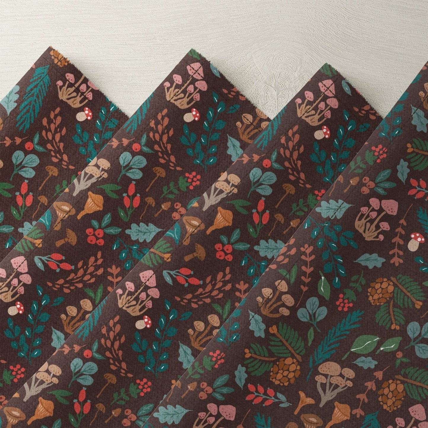 Fall botanical mushroom print linen napkin